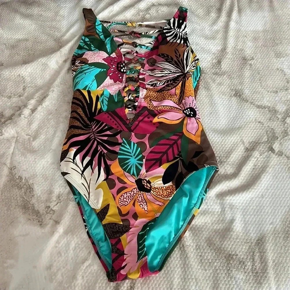 Bleu Rod Beattie Lace Down Over The Shoulder One-Piece Size - Picture 6 of 14